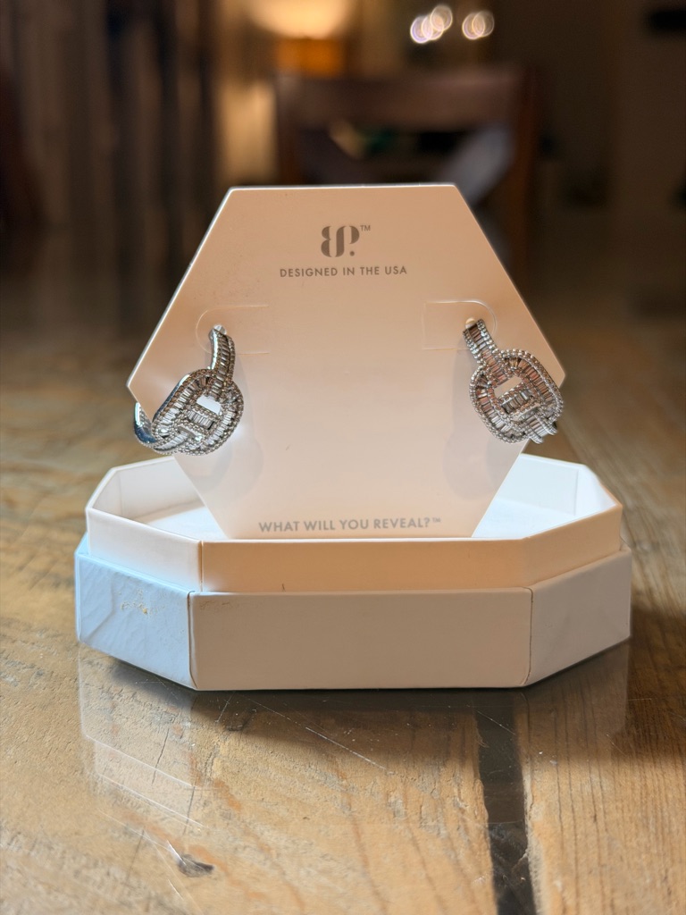 Bomb Party Nwot! Silver Knot Hoop Crystal Earrings